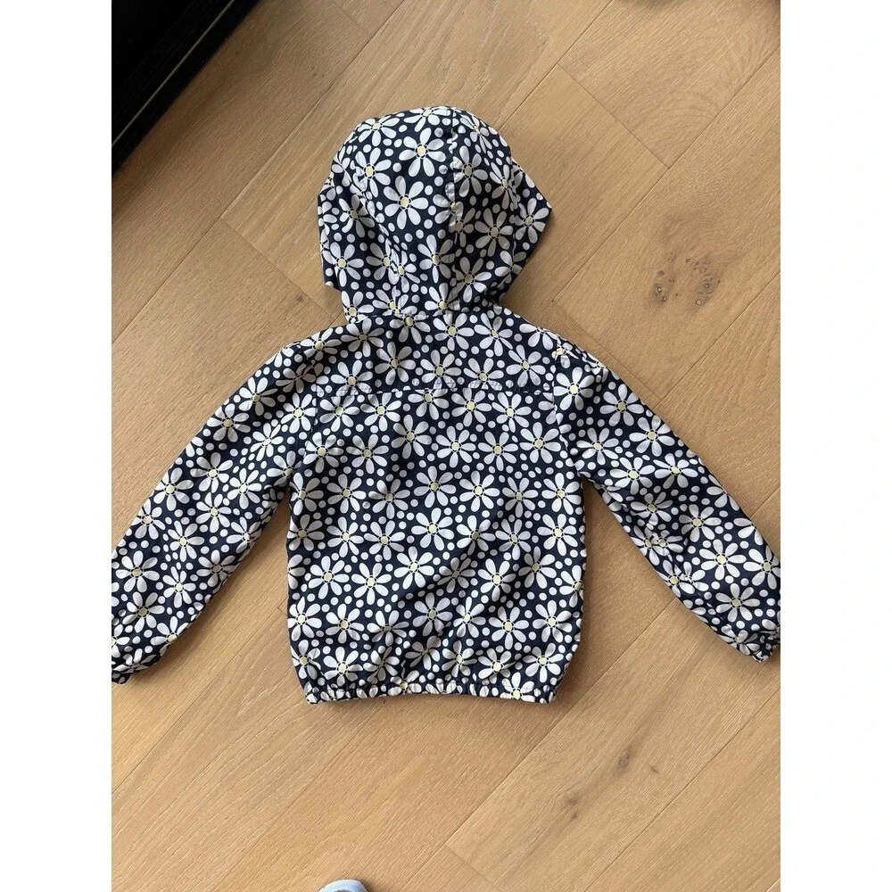 Gymboree Girls Blue And Yellow Floral Windbreaker Rain Coat With Hood Size M 7-8